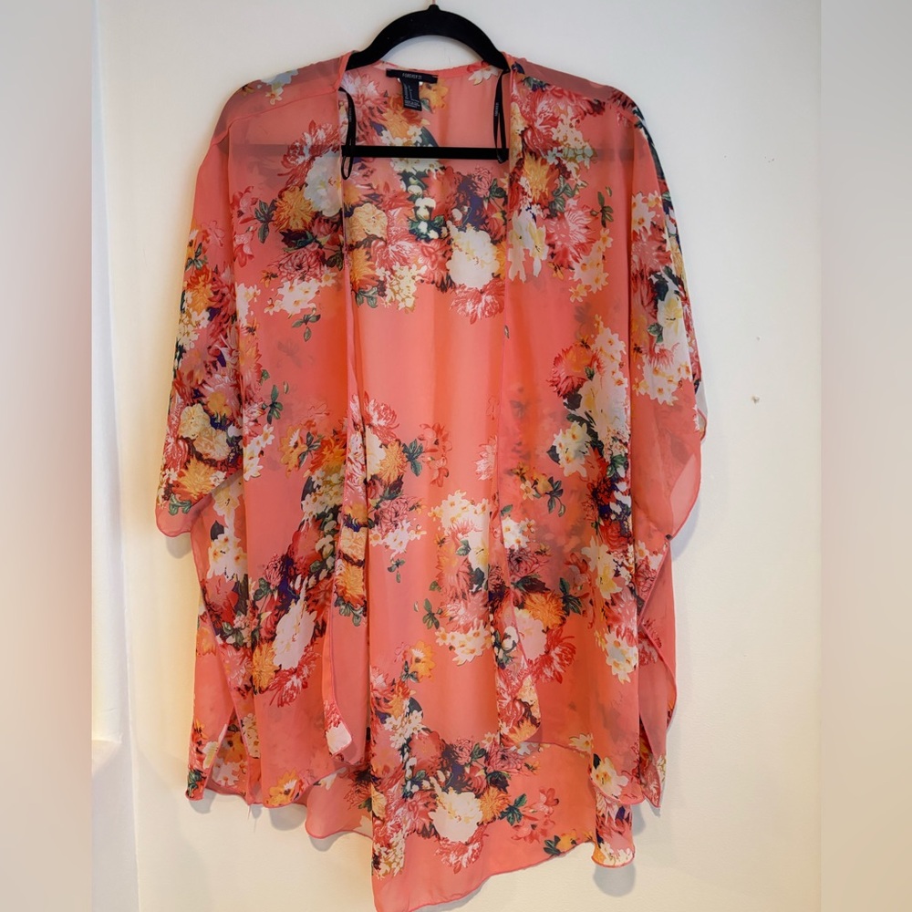 Forever 21 Pink Floral Sheer Kimono